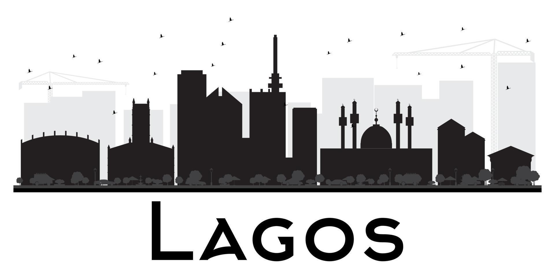 Lagos City skyline black and white silhouette. vector