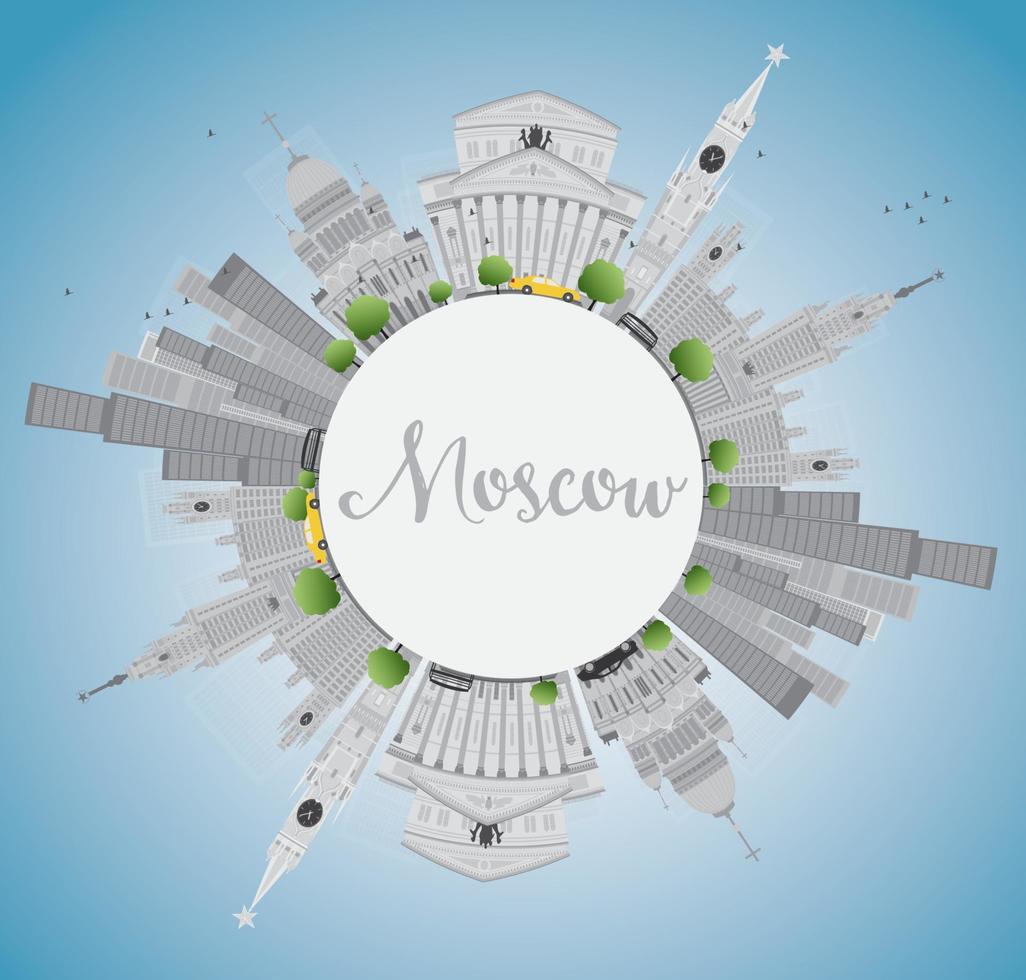 Moscow Skyline with Gray Landmarks, Blue Sky and Copy Space. vector