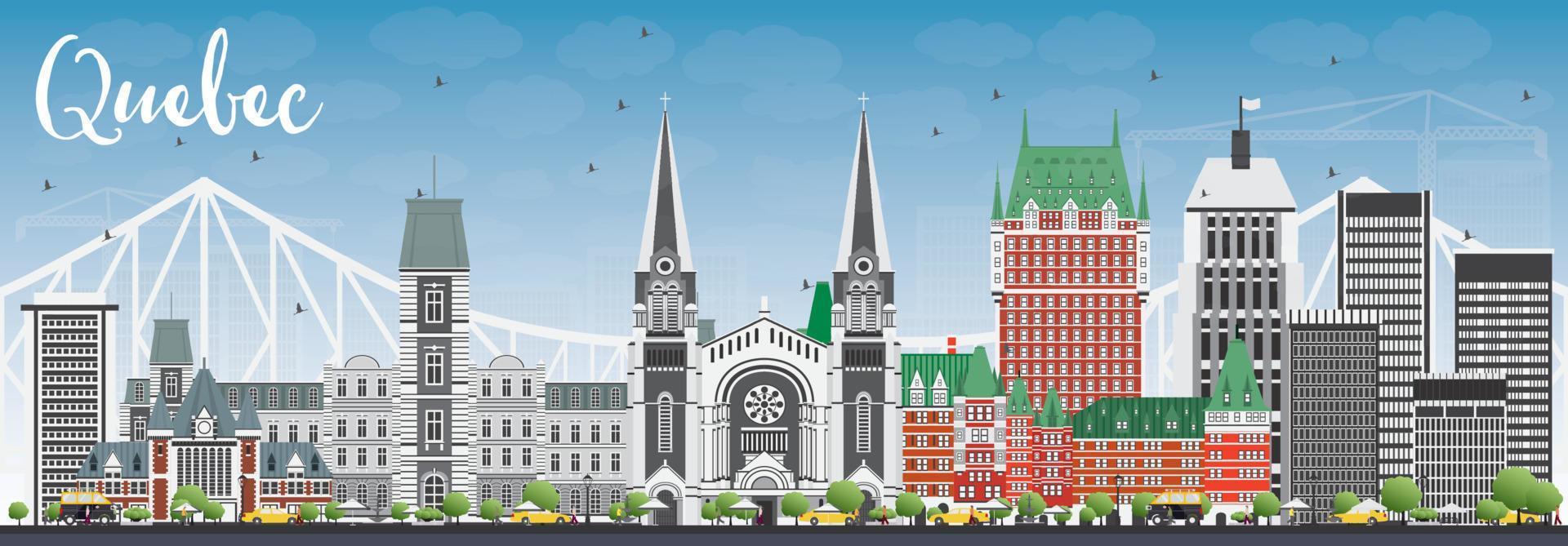 Quebec Skyline with Gray Buildings and Blue Sky. vector