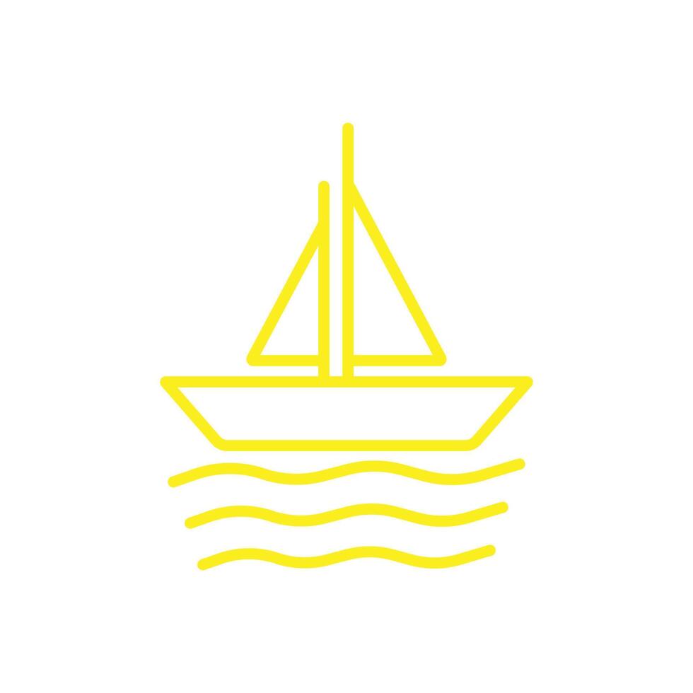 eps10 yellow vector sailboat line icon isolated on white background. boat with sea waves symbol in a simple flat trendy modern style for your website design, logo, pictogram, and mobile application