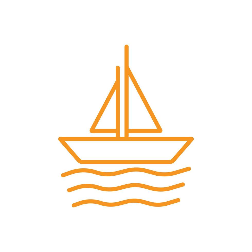 eps10 orange vector sailboat line icon isolated on white background. boat with sea waves symbol in a simple flat trendy modern style for your website design, logo, pictogram, and mobile application