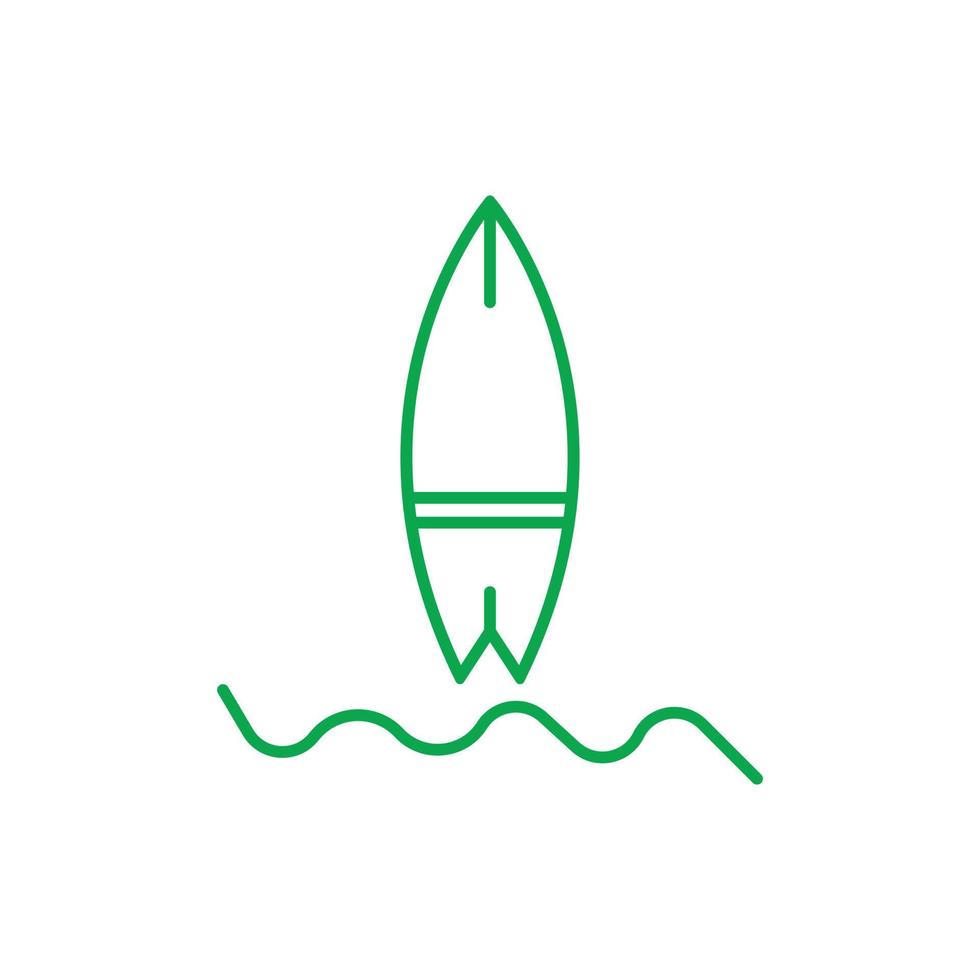 eps10 icono de tabla de surf de vector verde aislado sobre fondo blanco. tabla de surf con símbolo de ola marina en un estilo moderno y plano simple para el diseño de su sitio web, logotipo, pictograma y aplicación móvil