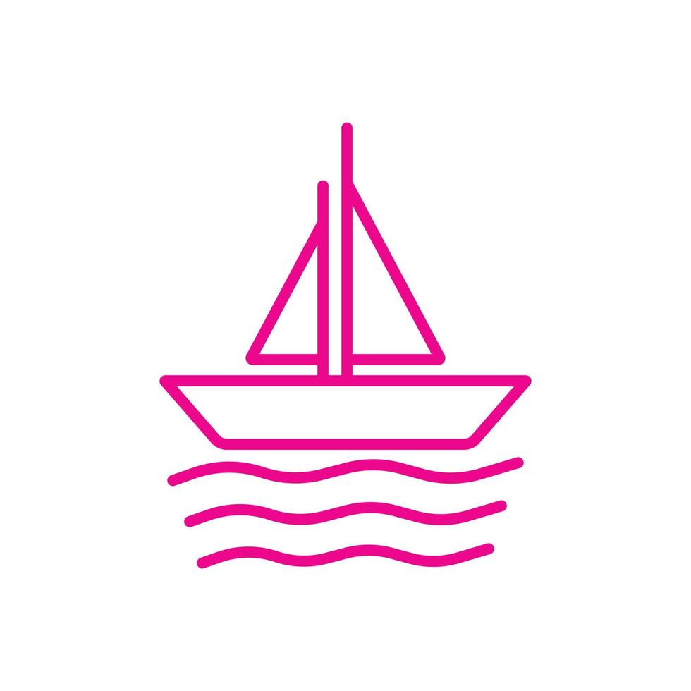 eps10 pink vector sailboat line icon isolated on white background. boat with sea waves symbol in a simple flat trendy modern style for your website design, logo, pictogram, and mobile application