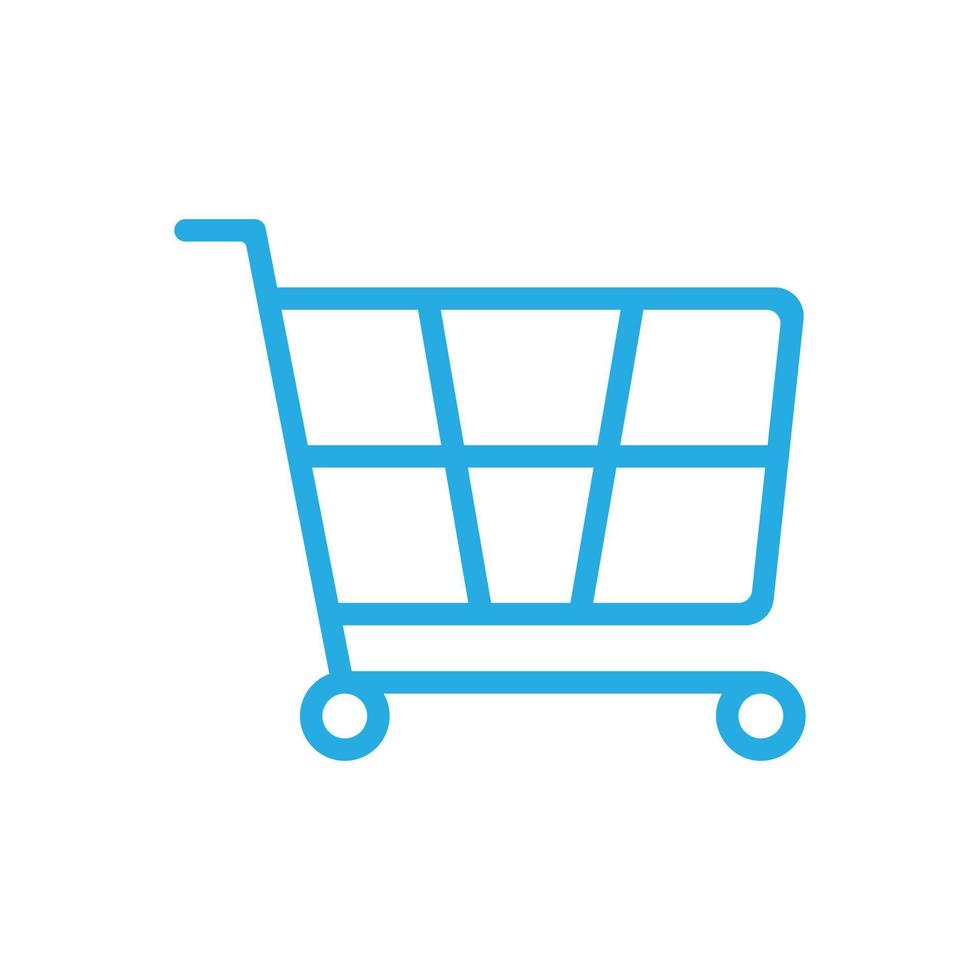 eps10 blue vector shopping cart line icon isolated on white background. trolley outline symbol in a simple flat trendy modern style for your website design, logo, pictogram, and mobile application