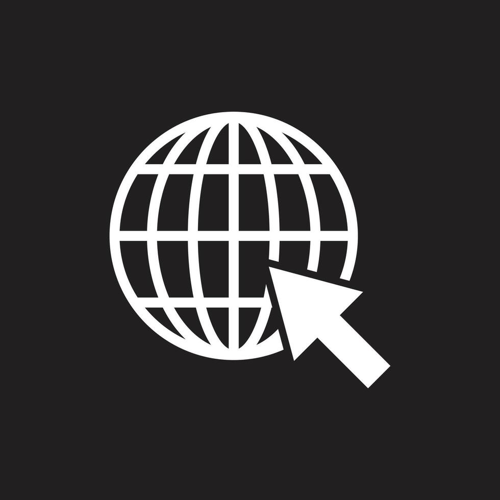 eps10 white vector web or go to web icon isolated on black background. globe symbol in a simple flat trendy modern style for your website design, logo, pictogram, UI, and mobile application