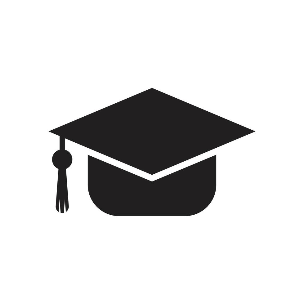 eps10 vector negro sombrero de graduación icono sólido aislado sobre fondo blanco. símbolo lleno de gorro de graduación en un estilo moderno y sencillo para el diseño de su sitio web, logotipo y aplicación móvil