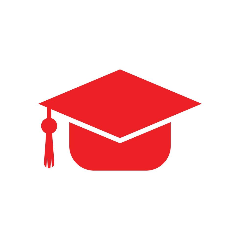 eps10 vector rojo sombrero de graduación icono sólido aislado sobre fondo blanco. símbolo lleno de gorra de graduación en un estilo moderno y sencillo para el diseño de su sitio web, logotipo y aplicación móvil