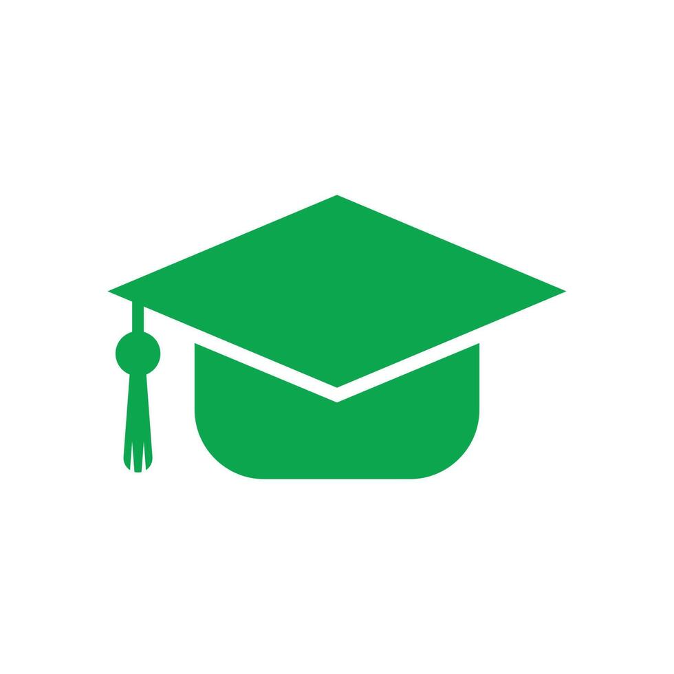 eps10 green vector graduation hat solid icon isolated on white background. graduation cap filled symbol in a simple flat trendy modern style for your website design, logo, and mobile application