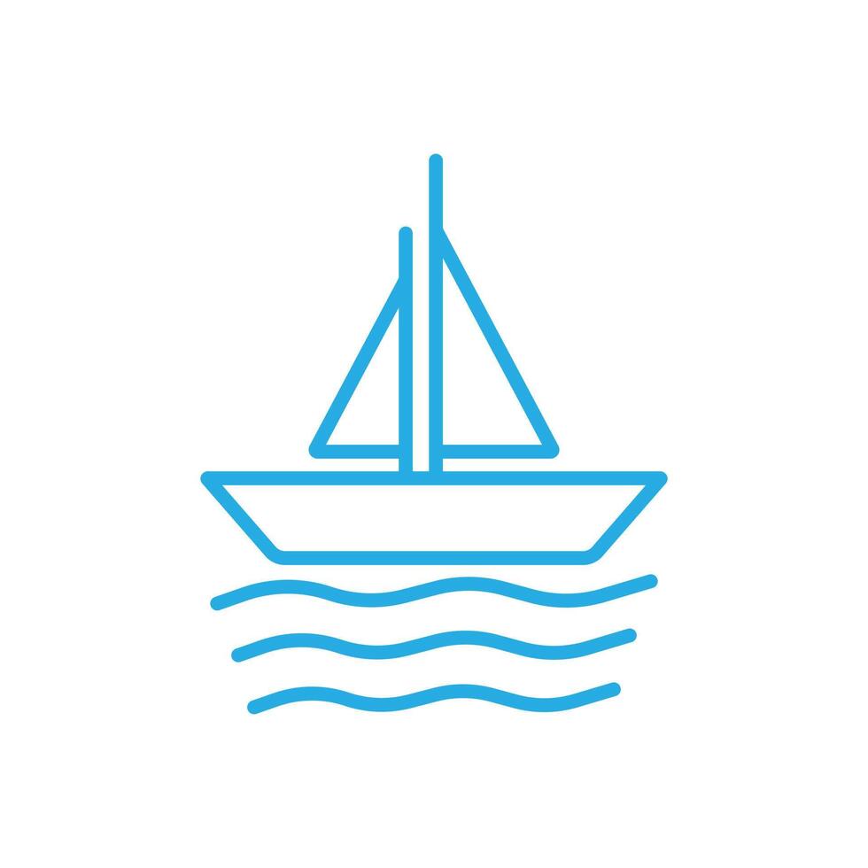 eps10 blue vector sailboat line icon isolated on white background. boat with sea waves symbol in a simple flat trendy modern style for your website design, logo, pictogram, and mobile application