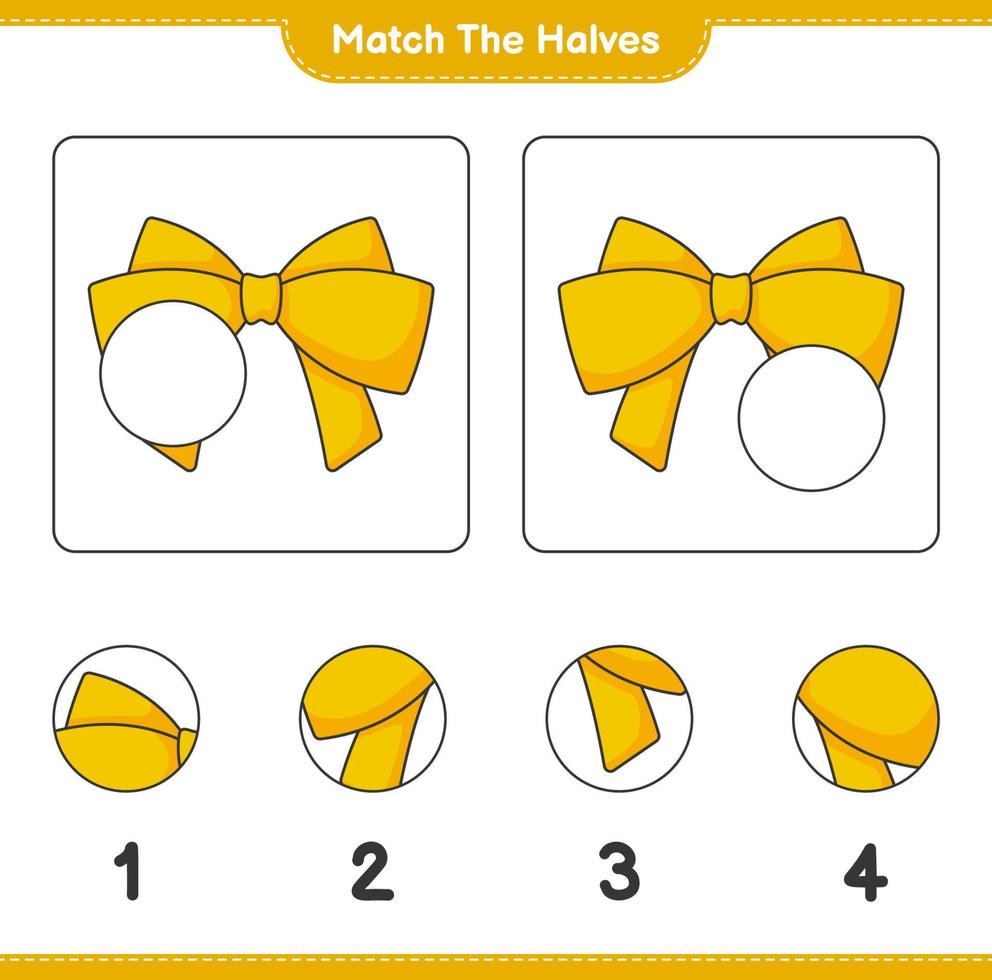 Match the halves. Match halves of Ribbon. Educational children game, printable worksheet, vector illustration