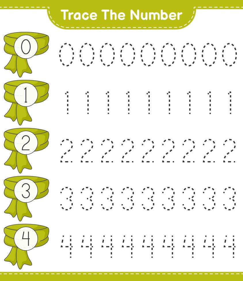 Trace the number. Tracing number with Scarf. Educational children game, printable worksheet, vector illustration