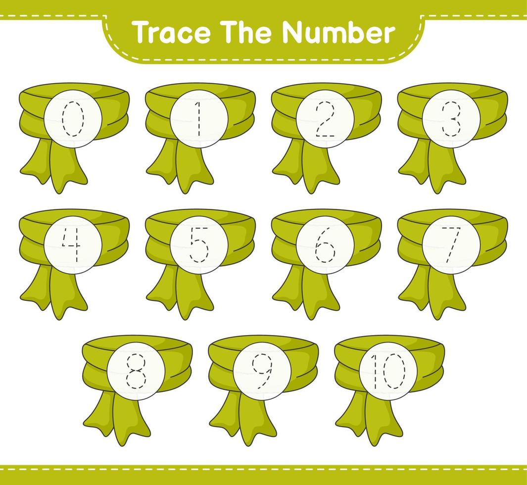 Trace the number. Tracing number with Scarf. Educational children game, printable worksheet, vector illustration