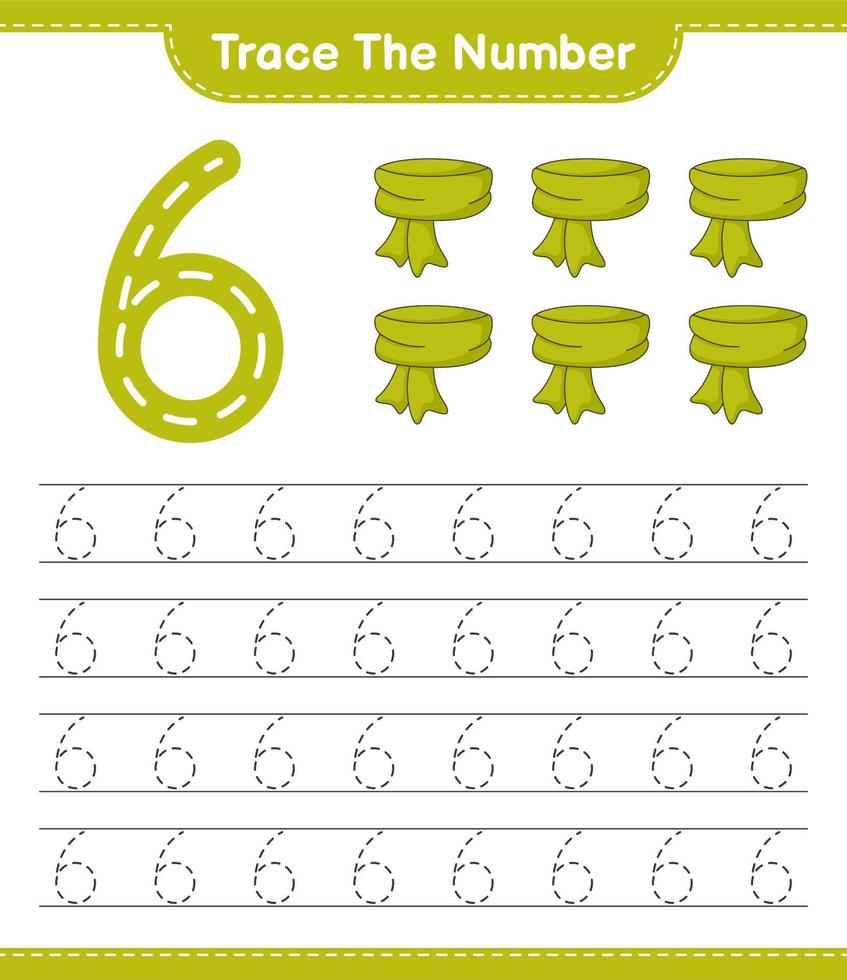 Trace the number. Tracing number with Scarf. Educational children game, printable worksheet, vector illustration
