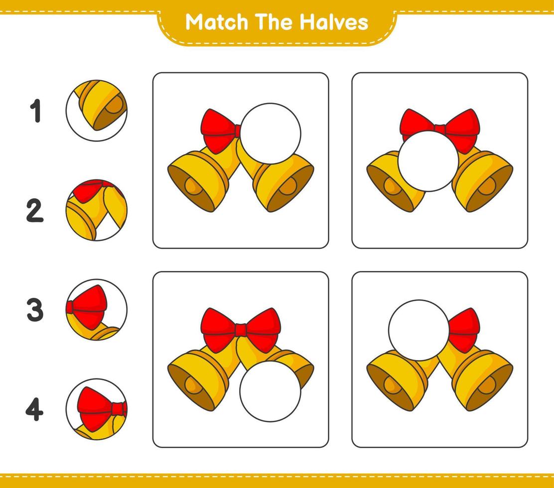 Match the halves. Match halves of Christmas Bell. Educational children game, printable worksheet, vector illustration