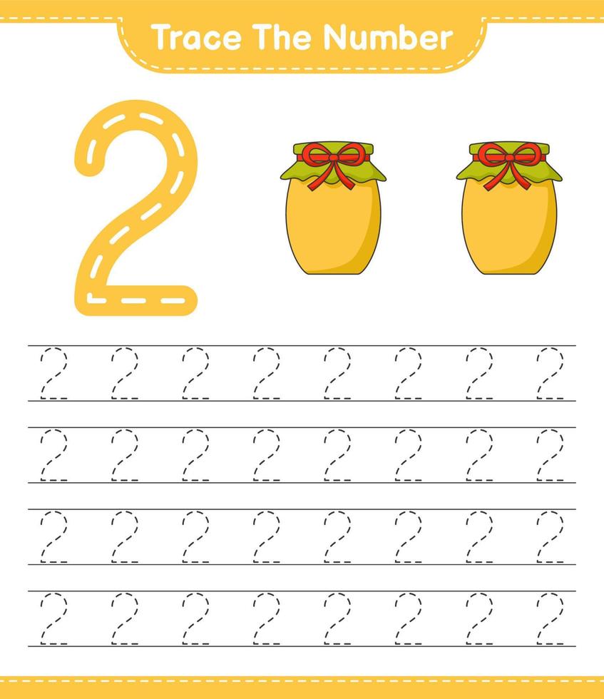 Trace the number. Tracing number with Jam. Educational children game, printable worksheet, vector illustration