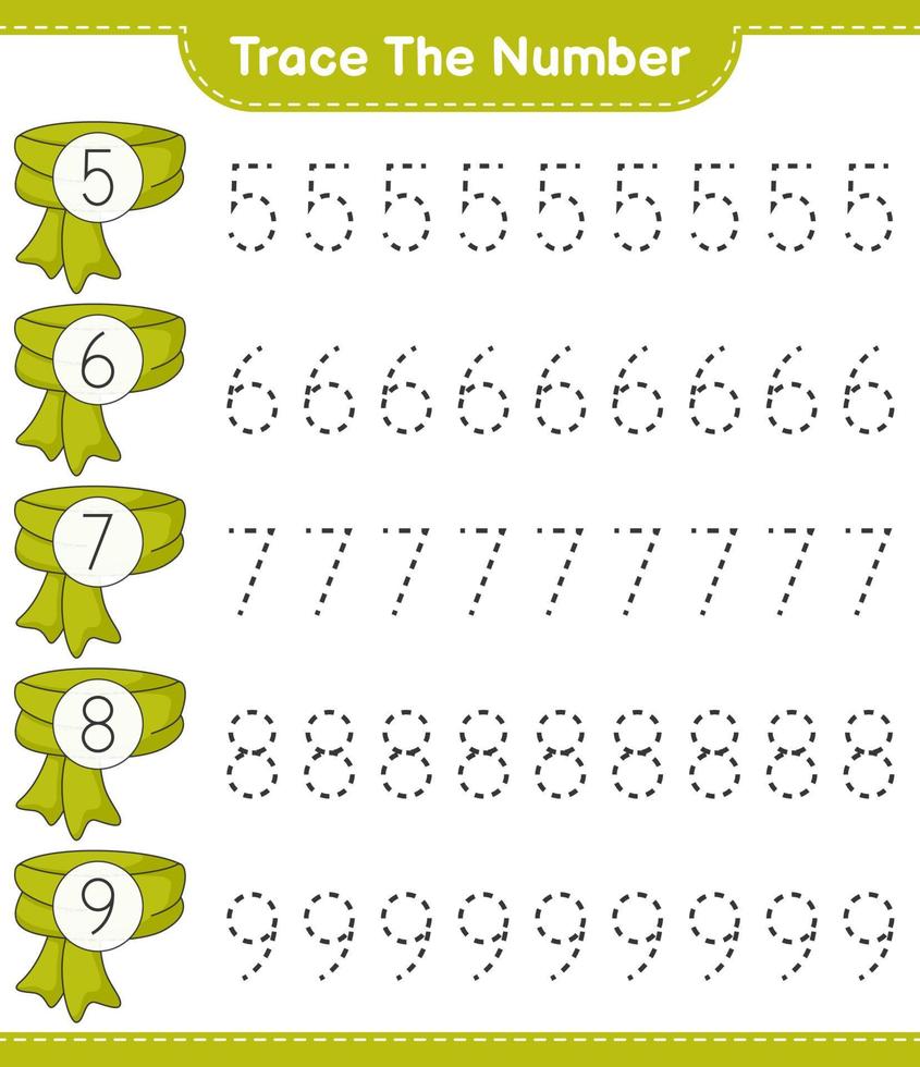 Trace the number. Tracing number with Scarf. Educational children game, printable worksheet, vector illustration