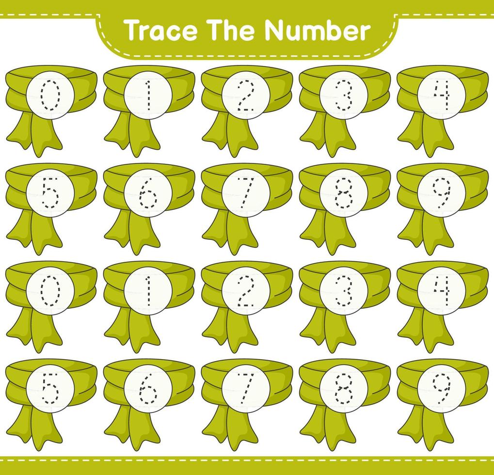Trace the number. Tracing number with Scarf. Educational children game, printable worksheet, vector illustration