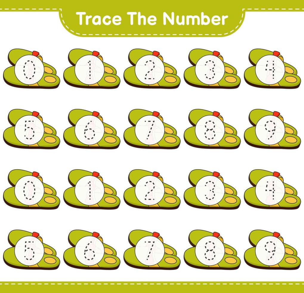 Trace the number. Tracing number with Slippers. Educational children game, printable worksheet, vector illustration