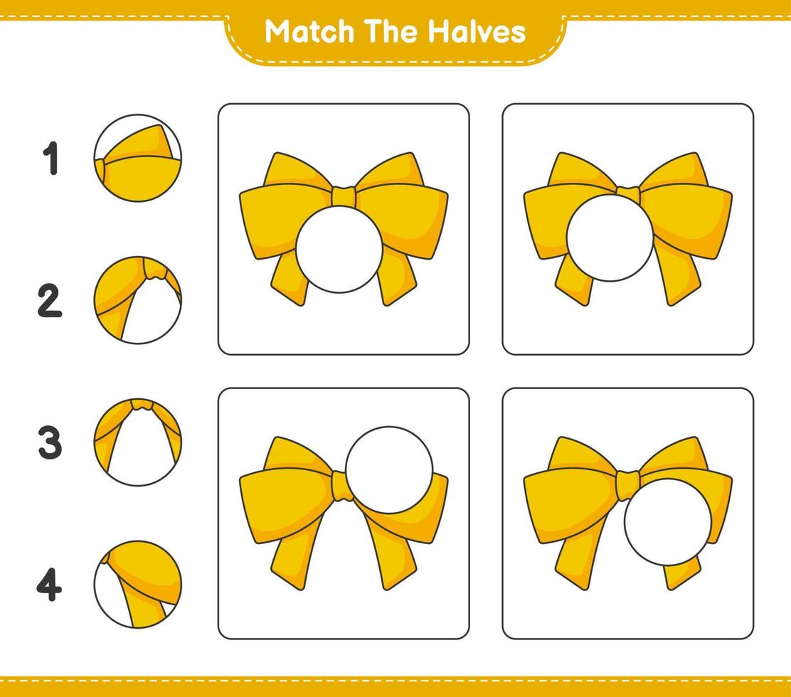 Match the halves. Match halves of Ribbon. Educational children game, printable worksheet, vector illustration