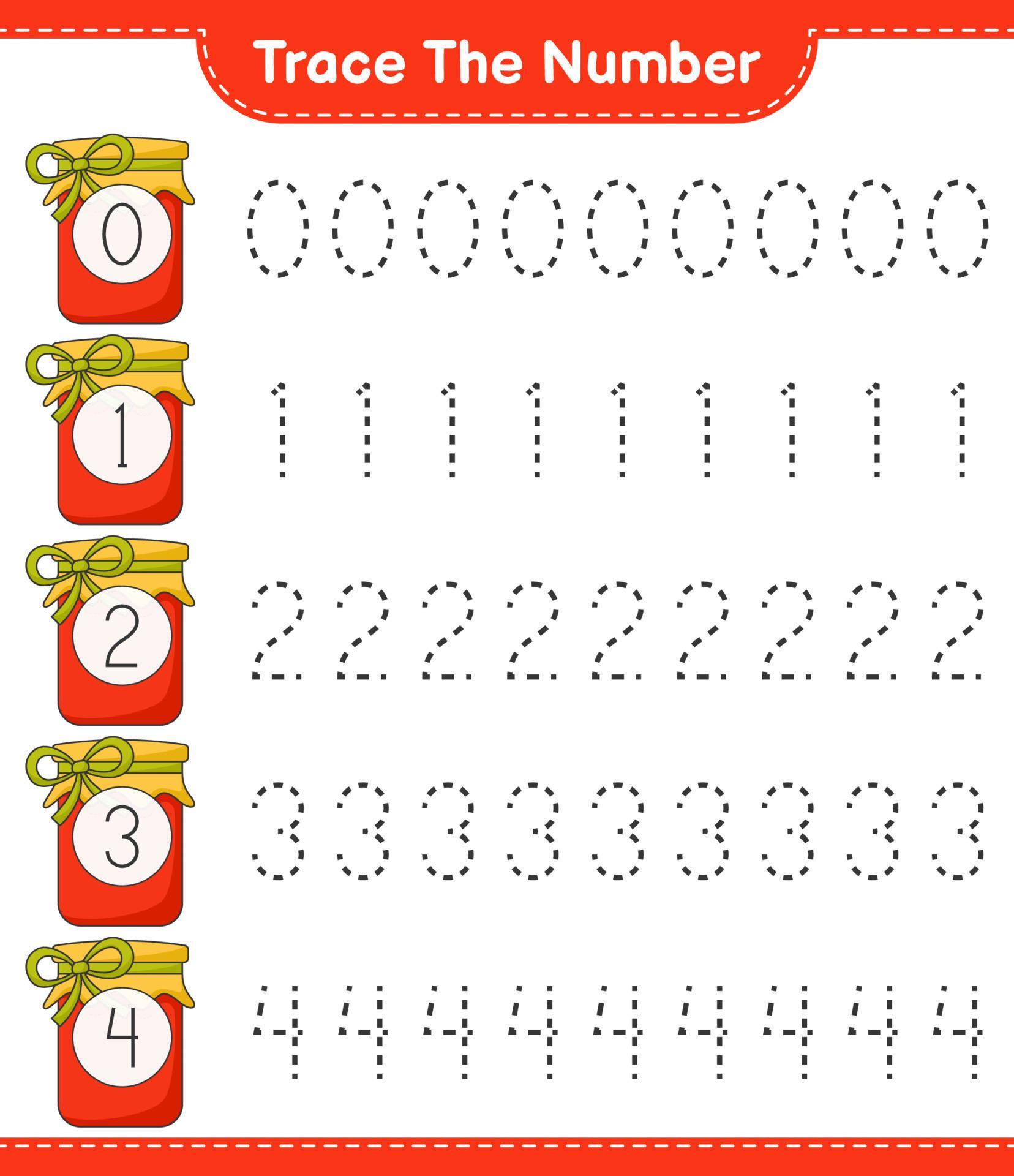 Trace the number. Tracing number with Jam. Educational children game