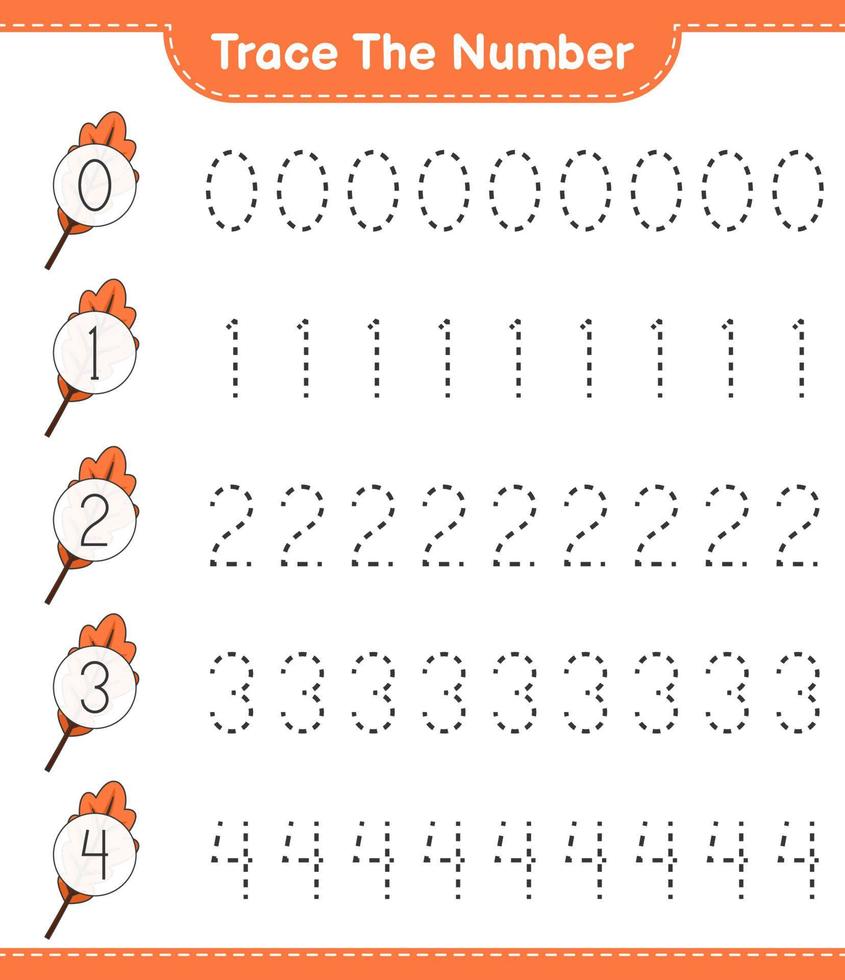 Trace the number. Tracing number with Oak Leaf. Educational children game, printable worksheet, vector illustration