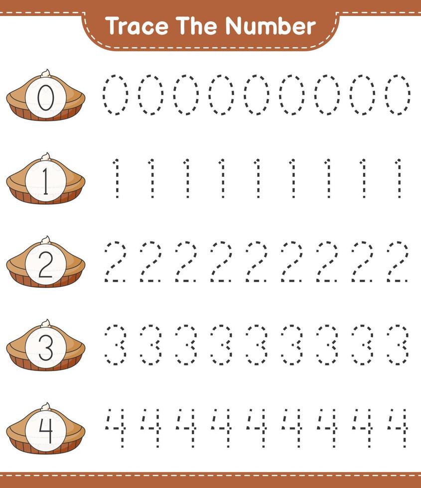 Trace the number. Tracing number with Pie. Educational children game, printable worksheet, vector illustration