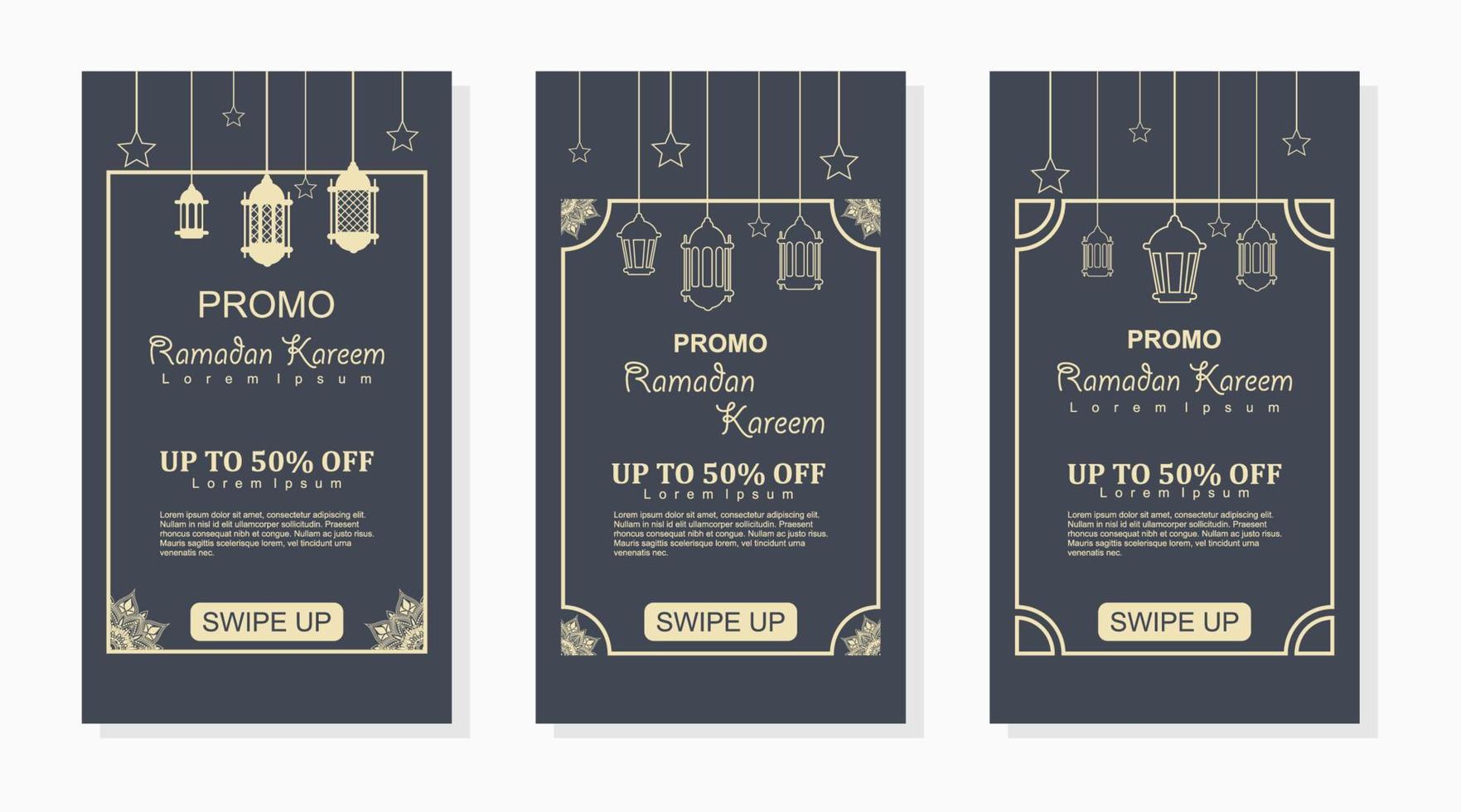 conjunto de banners publicaciones en redes sociales historias ramadan kareem promoción vector