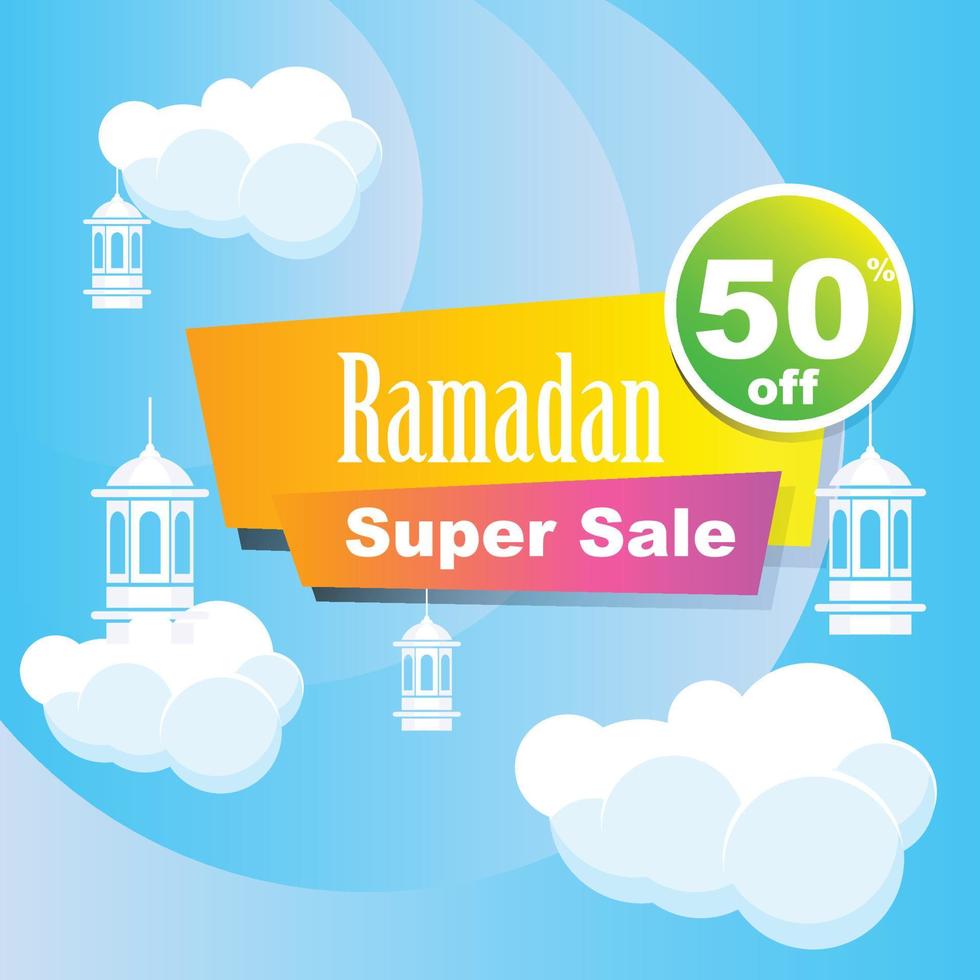 ramadan kareem establece venta de carteles y diseño de etiqueta de precio con color degradado colorido vector