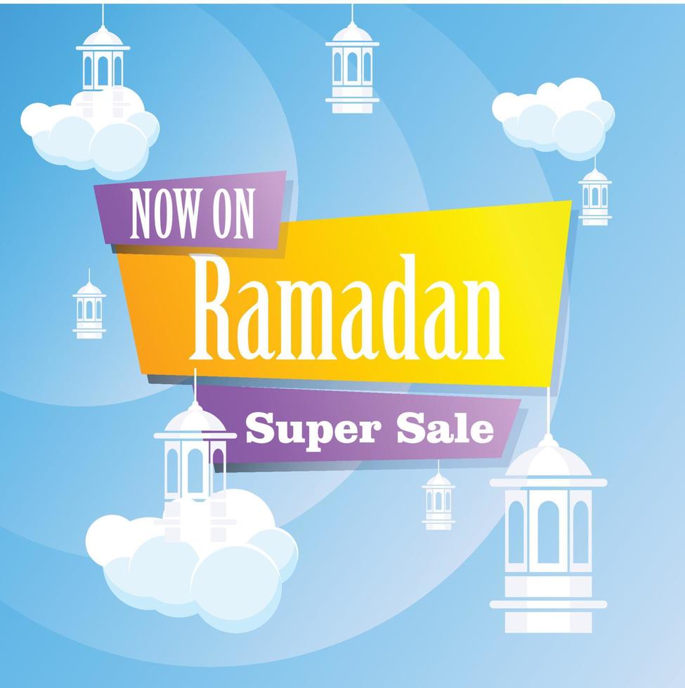 Ramadan Kareem set poster sale and label price tag design with colorfull gradient color vector