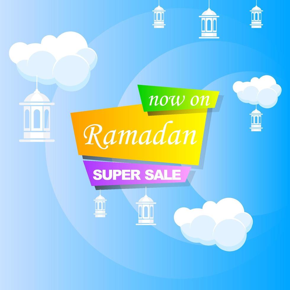 ramadan kareem establece venta de carteles y diseño de etiqueta de precio con color degradado colorido vector