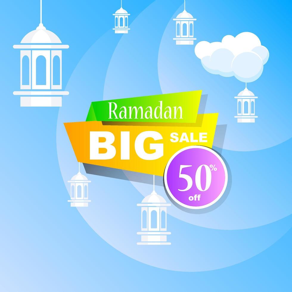 ramadan kareem establece venta de carteles y diseño de etiqueta de precio con color degradado colorido vector