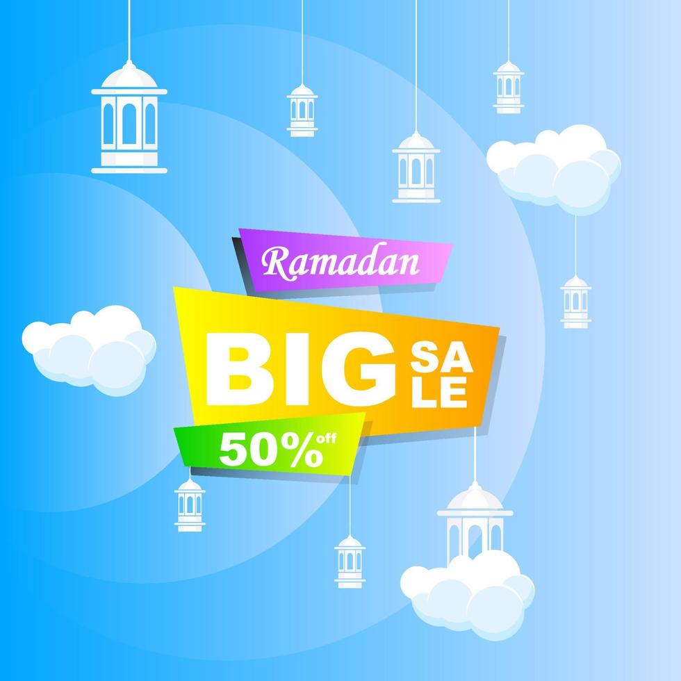 Ramadan Kareem set poster sale and label price tag design with colorfull gradient color vector