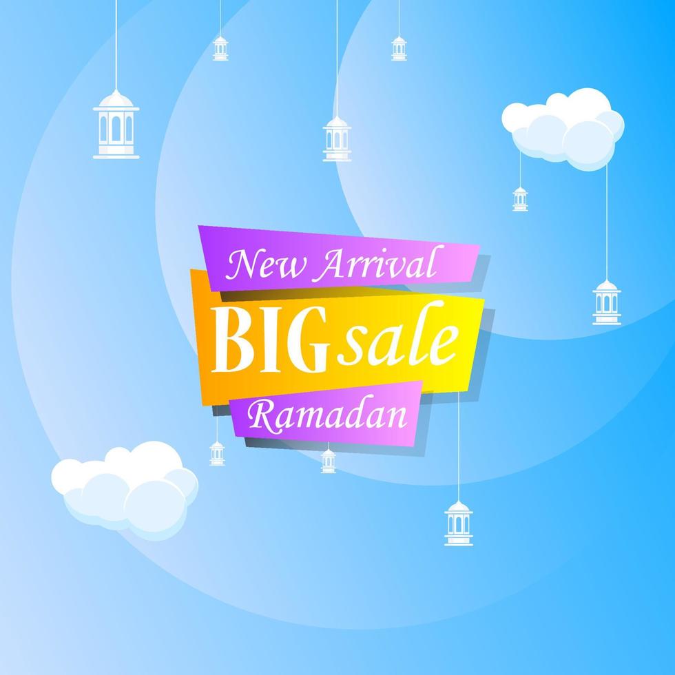 Ramadan Kareem set poster sale and label price tag design with colorfull gradient color vector