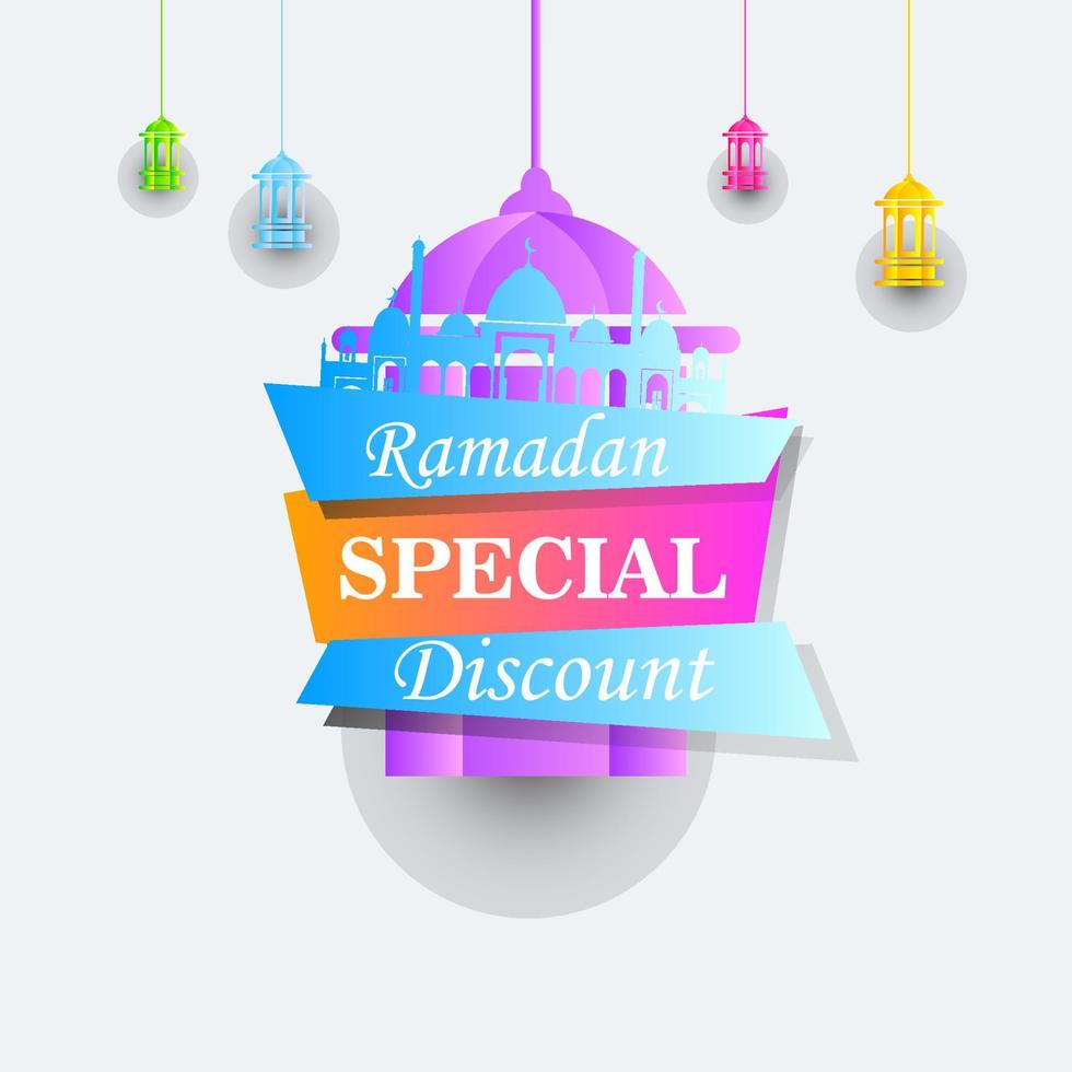 Ramadan Kareem set poster sale and label price tag design with colorfull gradient color vector