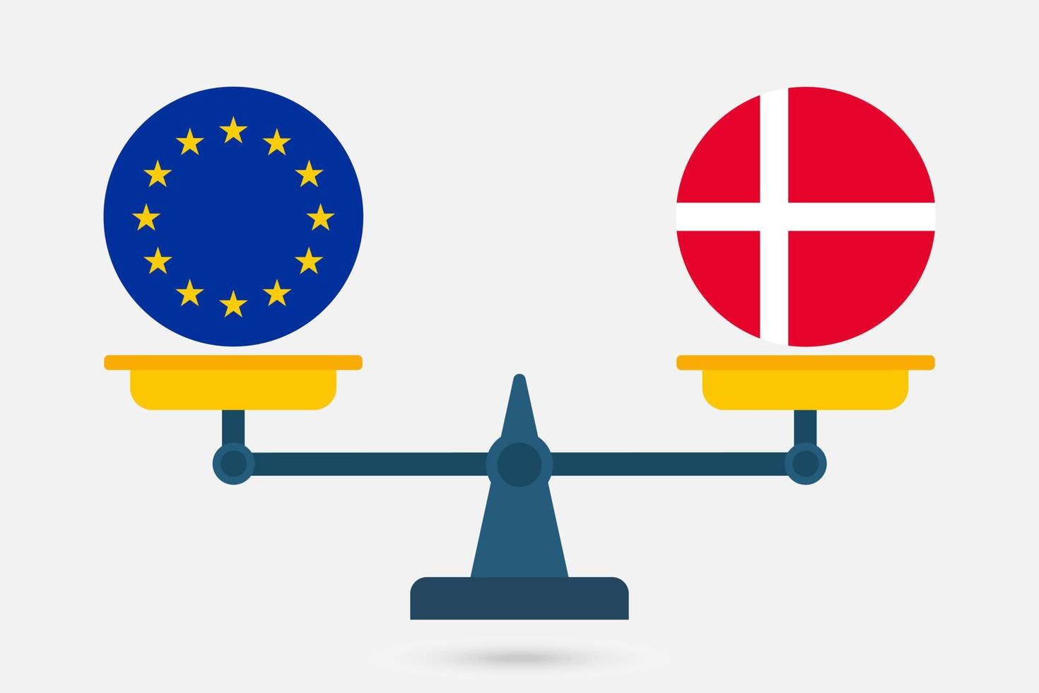 Balanzas que equilibran la UE y la bandera de Dinamarca. ilustración vectorial vector