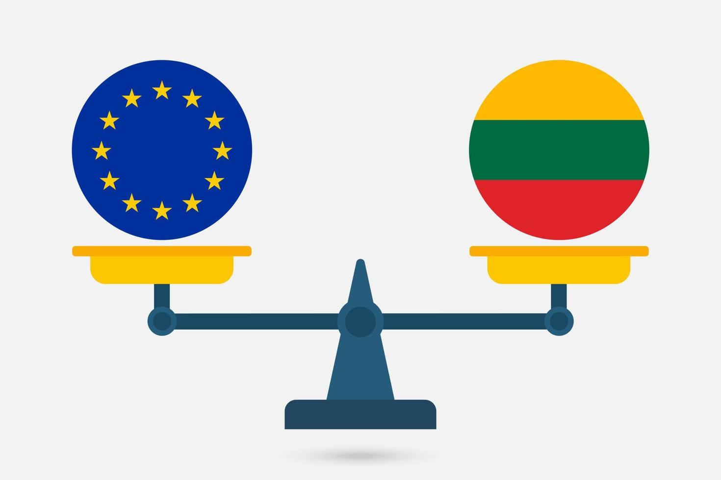 Scales balancing the EU and the Lithuania flag. Vector illustration.