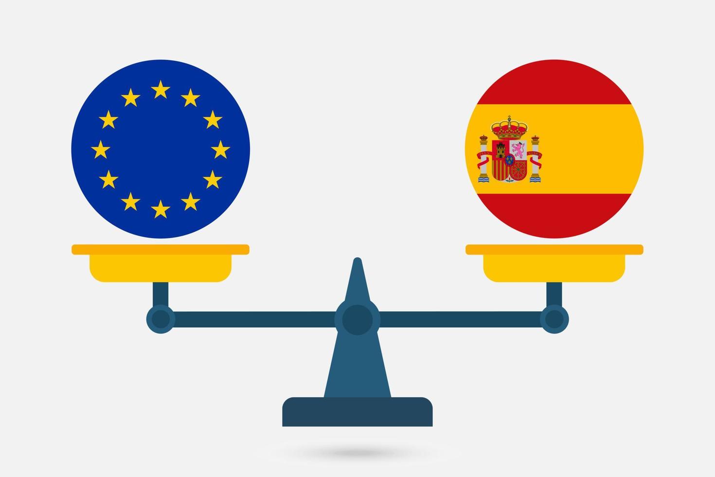 Balanzas que equilibran la UE y la bandera de España. ilustración vectorial vector