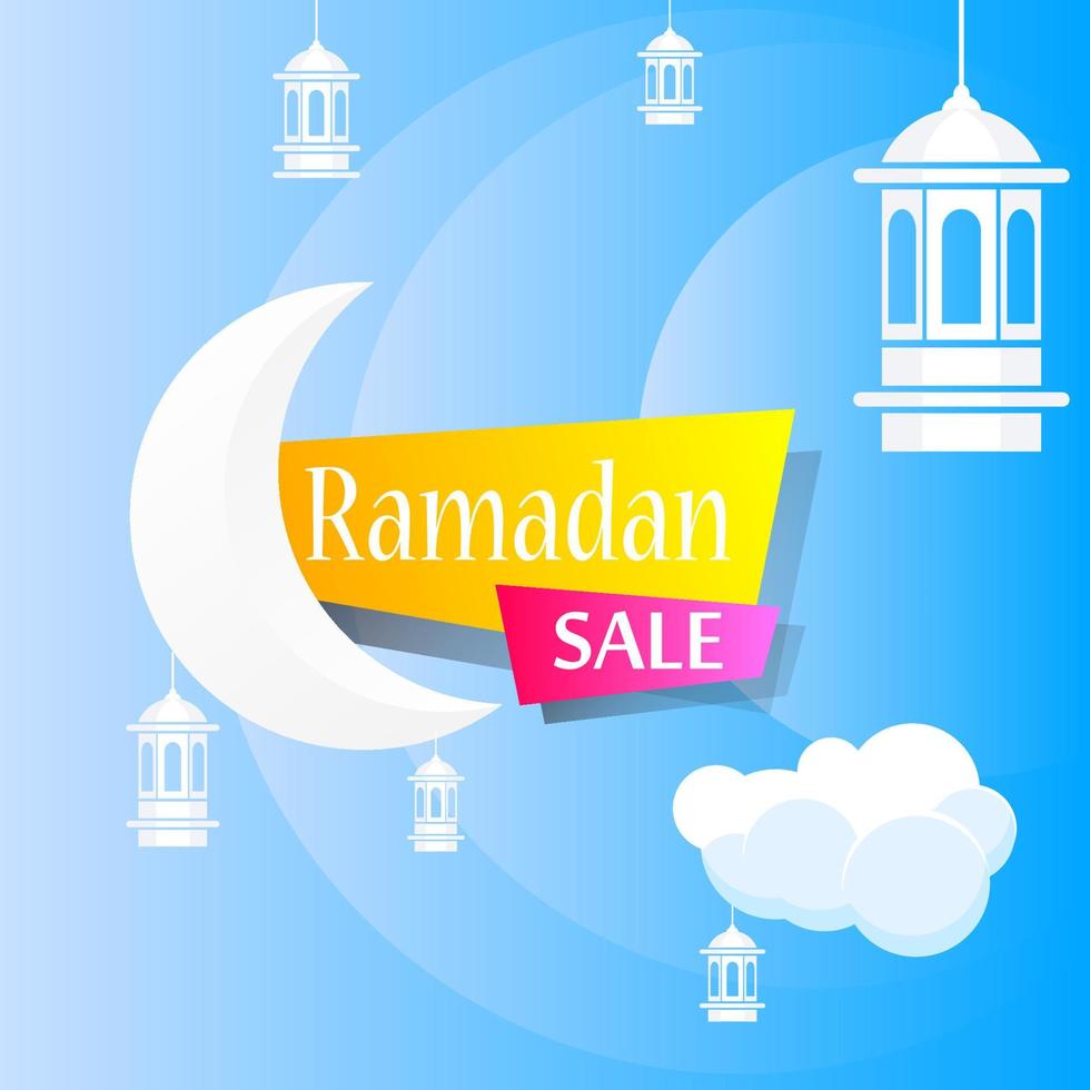 Ramadan Kareem set poster sale and label price tag design with colorfull gradient color vector