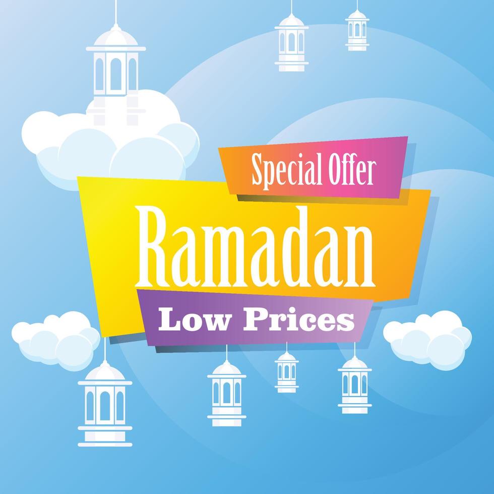 Ramadan Kareem set poster sale and label price tag design with colorfull gradient color vector