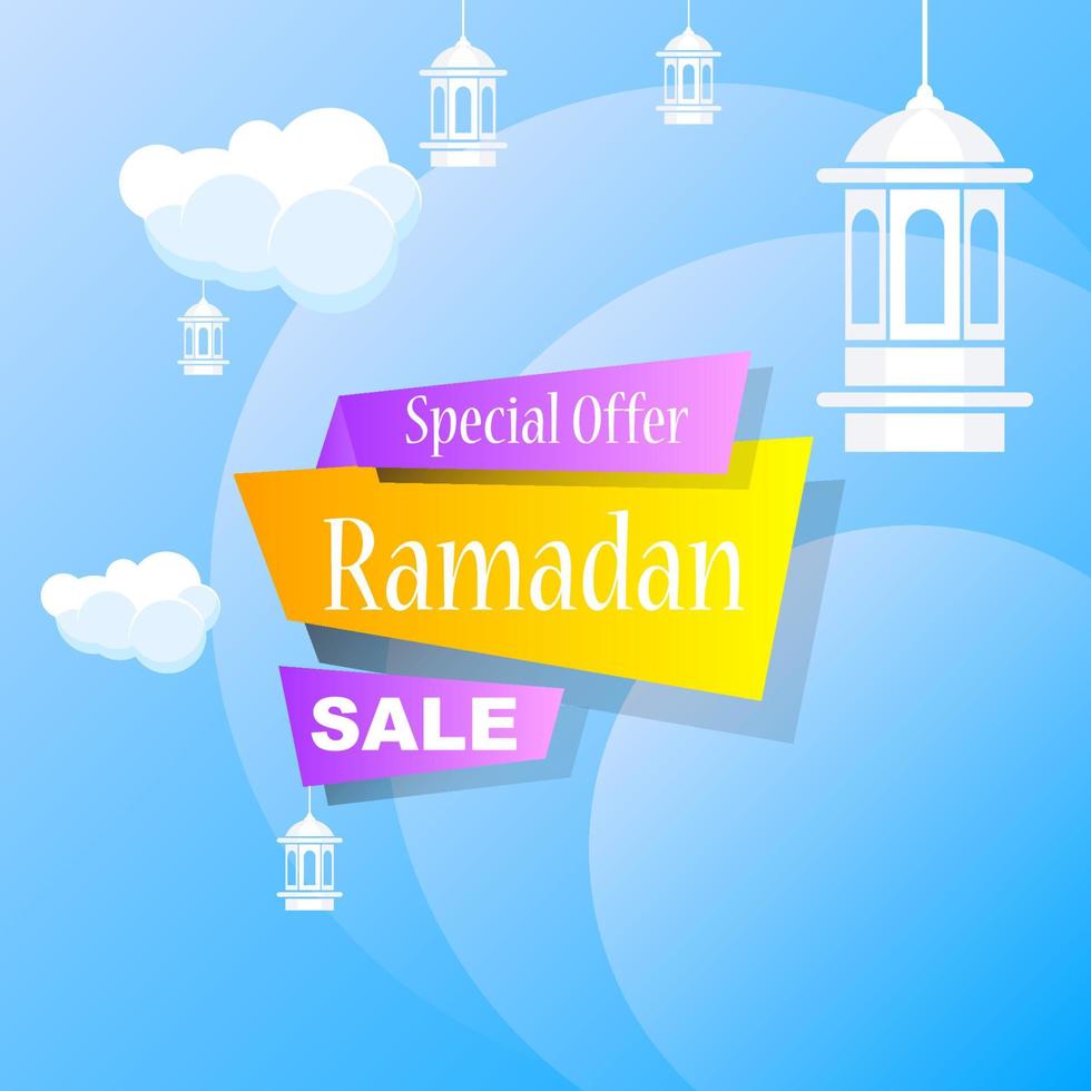 Ramadan Kareem set poster sale and label price tag design with colorfull gradient color vector