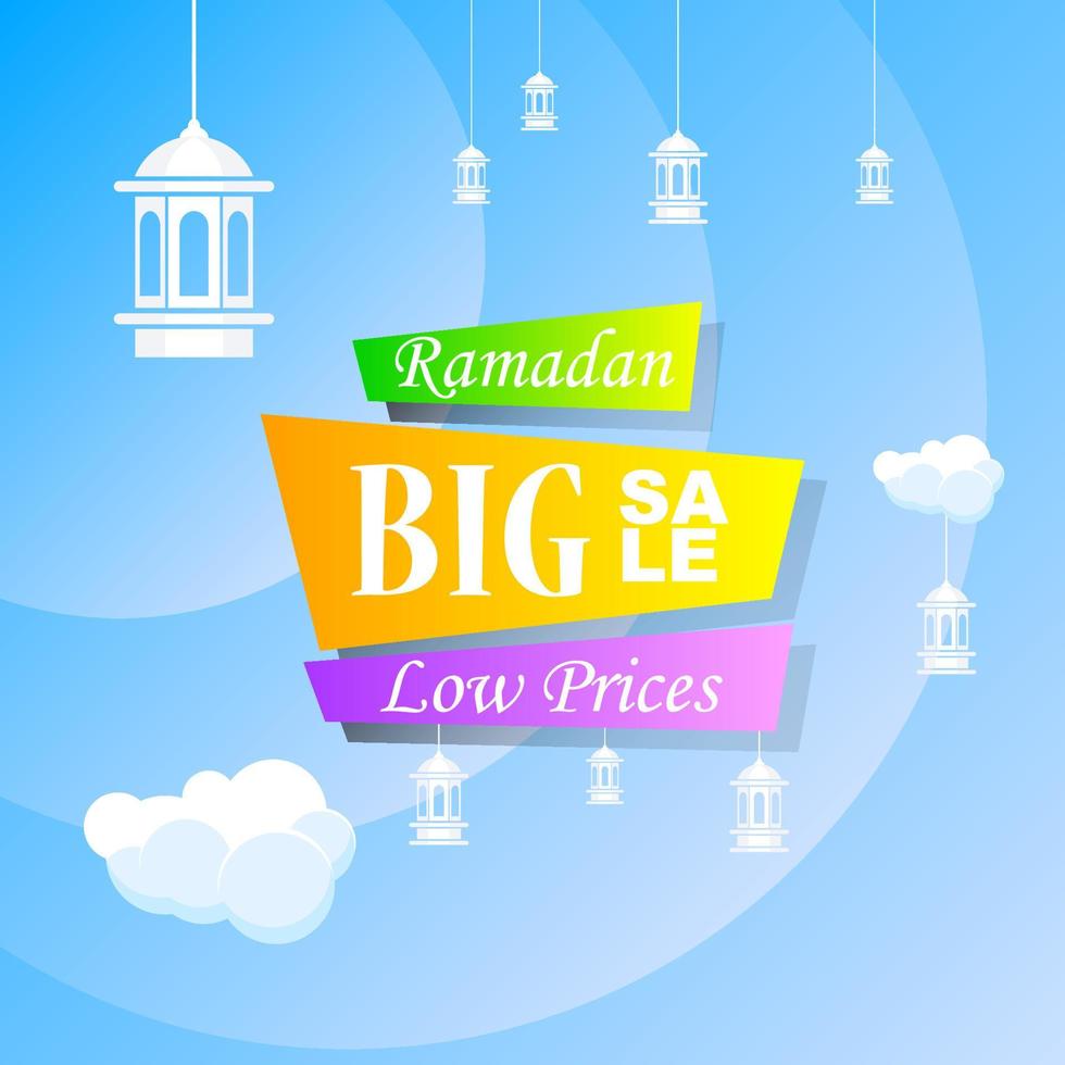 Ramadan Kareem set poster sale and label price tag design with colorfull gradient color vector