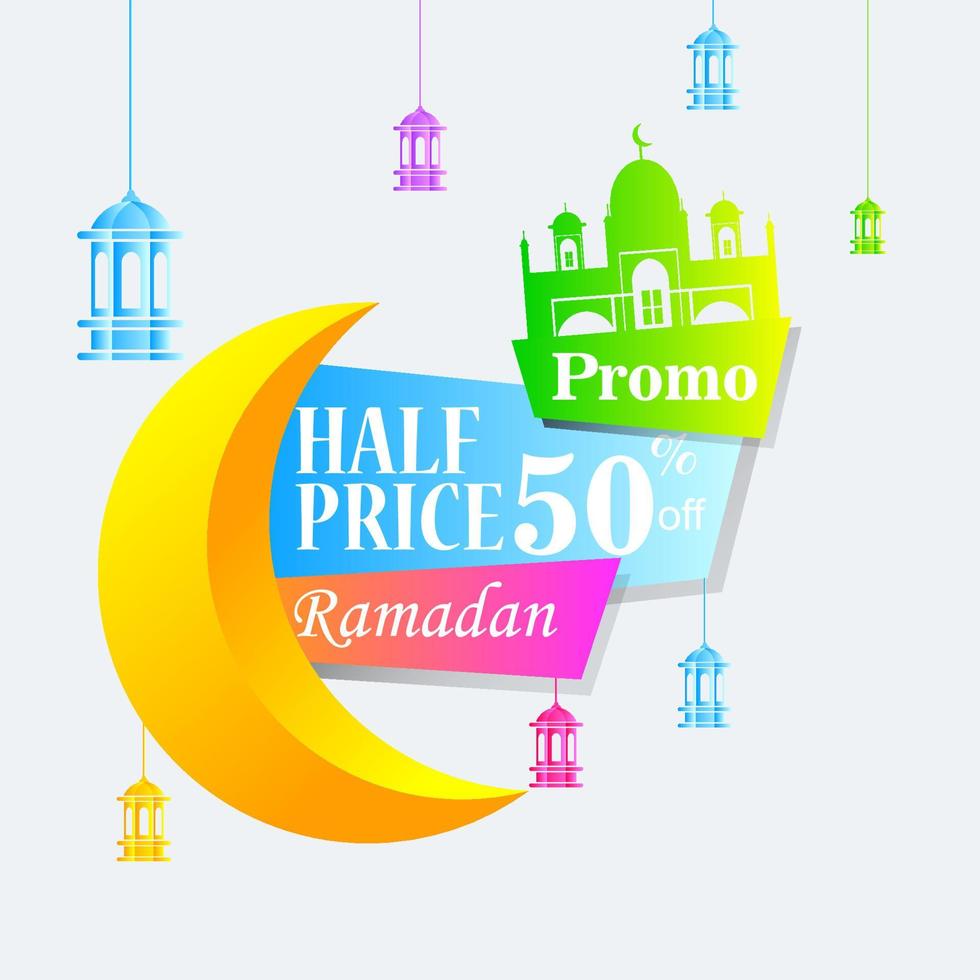 Ramadan Kareem set poster sale and label price tag design with colorfull gradient color vector