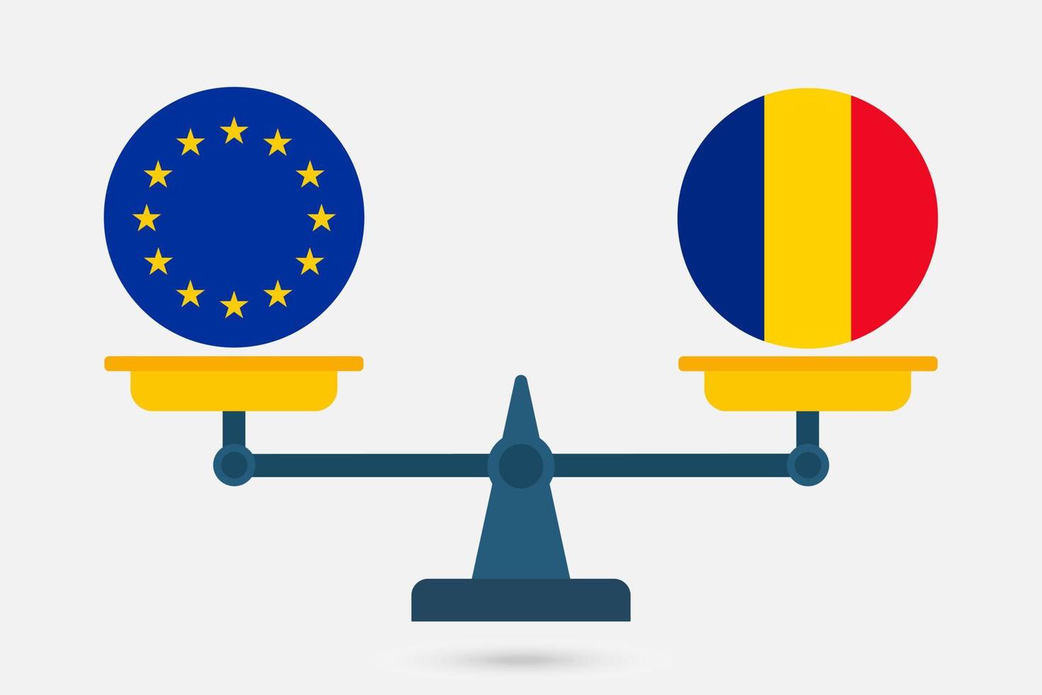 Balanzas que equilibran la UE y la bandera de Rumania. ilustración vectorial vector