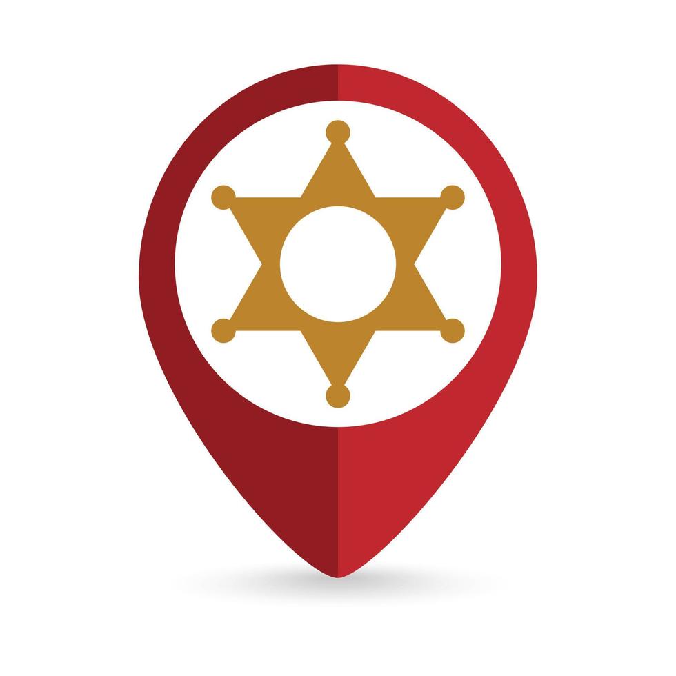 puntero de mapa con icono de placa de sheriff. ilustración vectorial vector