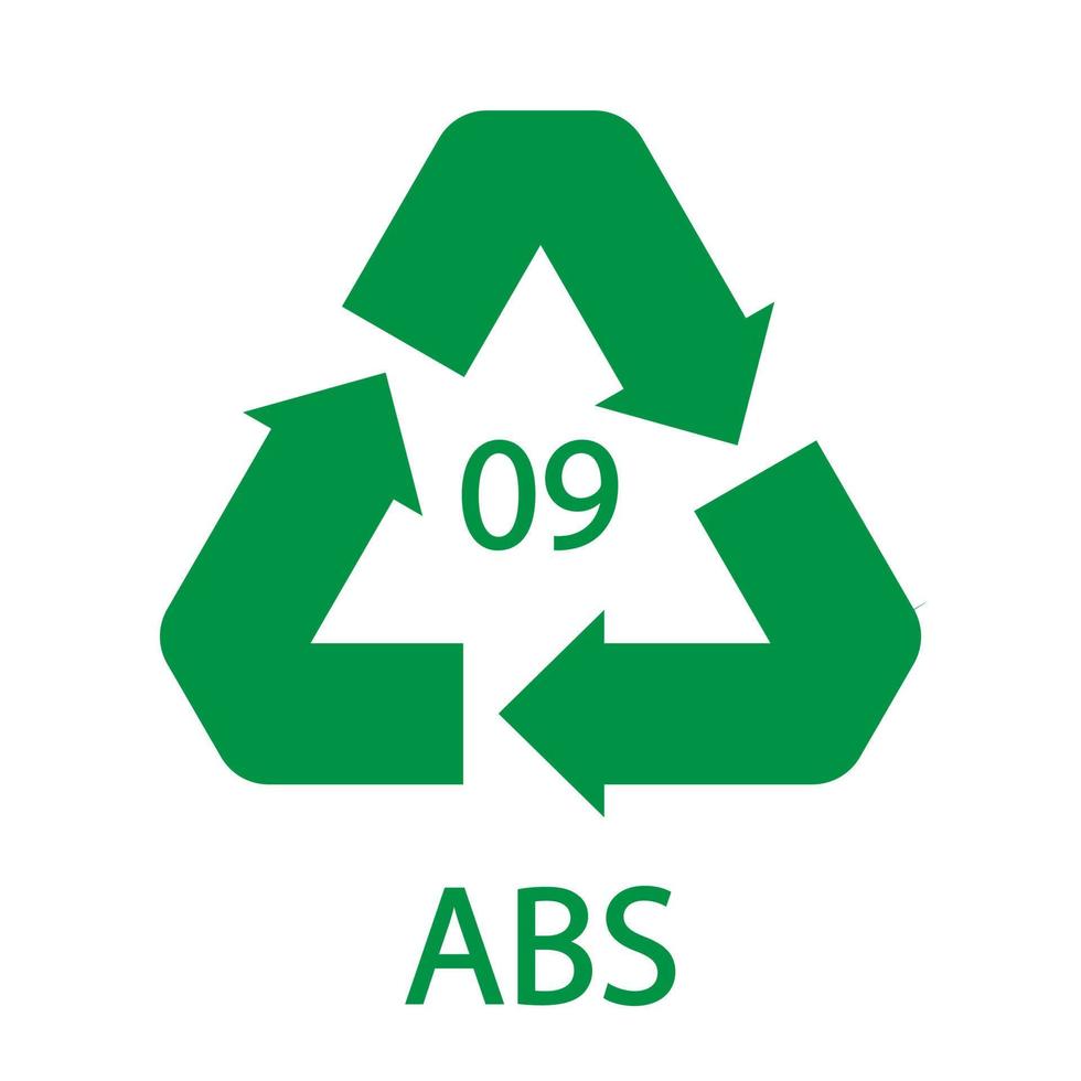símbolo de reciclaje de plástico abs 9 icono de vector. código de reciclaje de plástico abs 09. vector