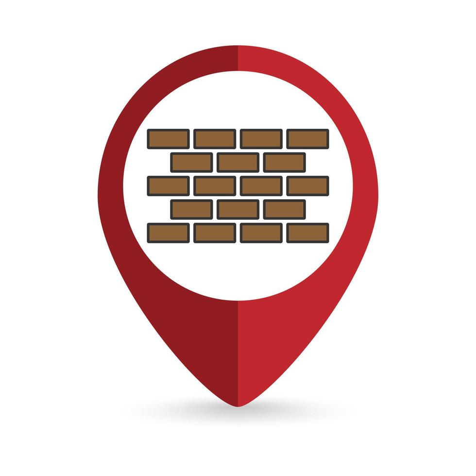 Map pointer with brick wall icon. Vector illustration.