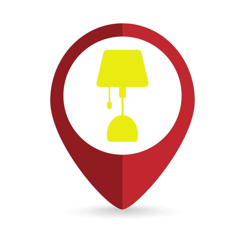 Map pointer with table lamp icon. Vector illustration.