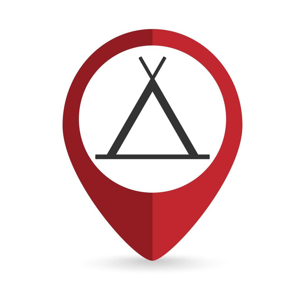Map pointer with Wigwam icon. Vector illustration.