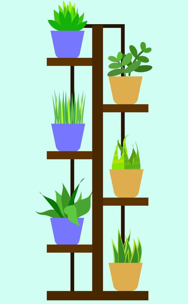 Ilustración de vector de soporte de maceta, estante de maceta con plantas de interior