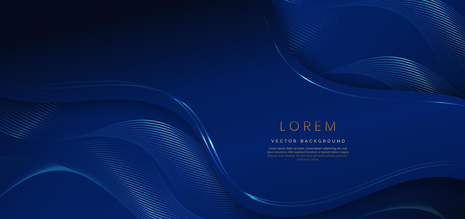 Abstract luxury golden lines curved overlapping on dark blue background. Template premium award design. vector